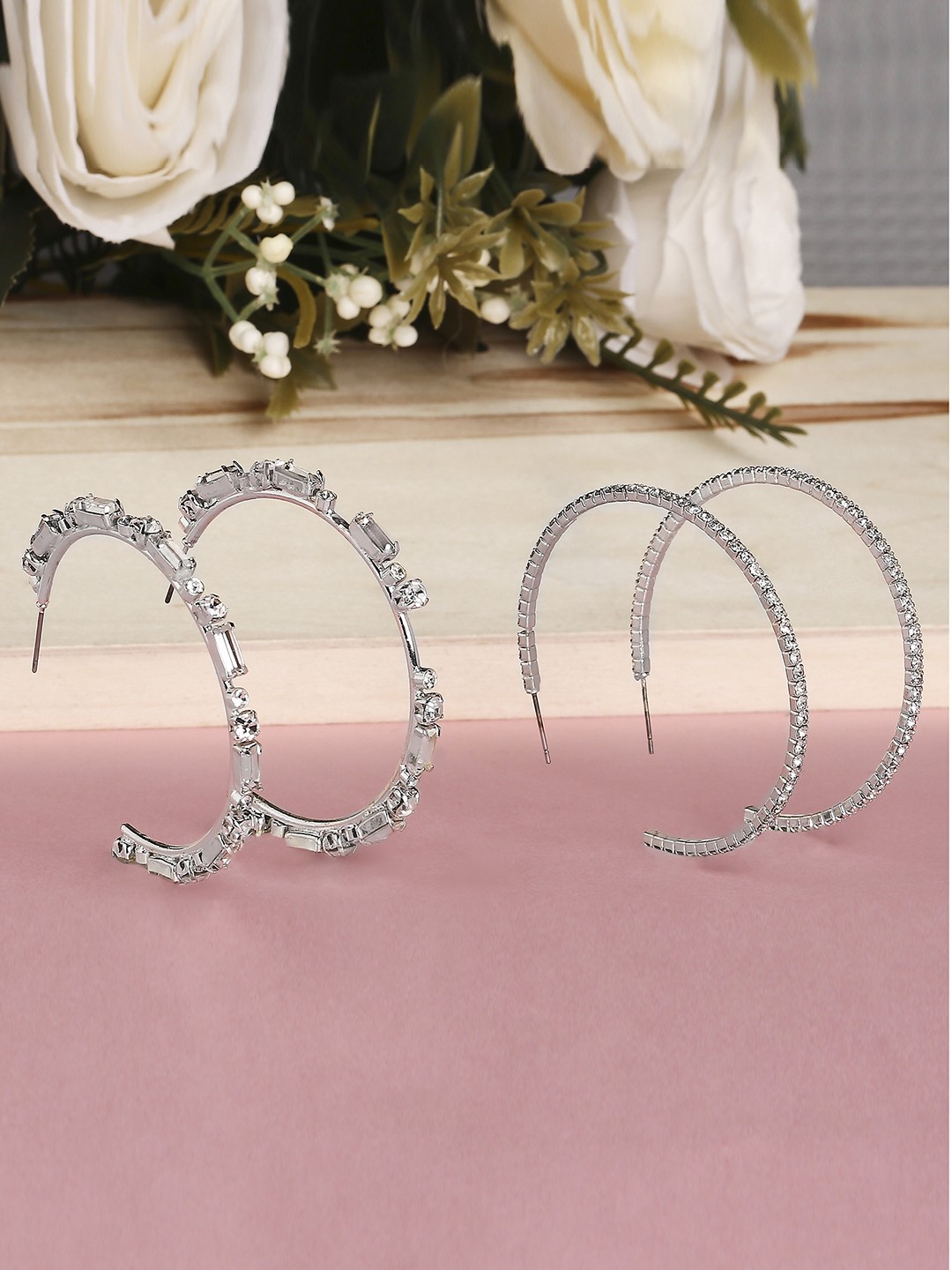 Set of two diamond studded hoop pack