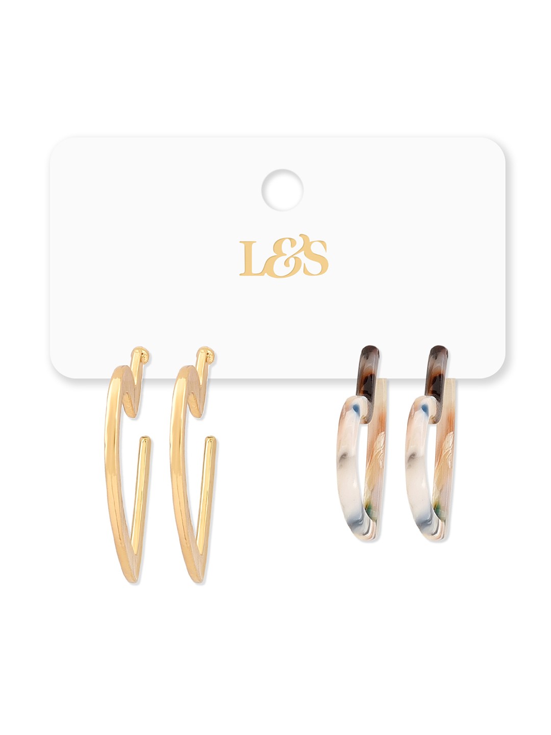 Set of 2 acelete and gold heart shaped hoop earrings