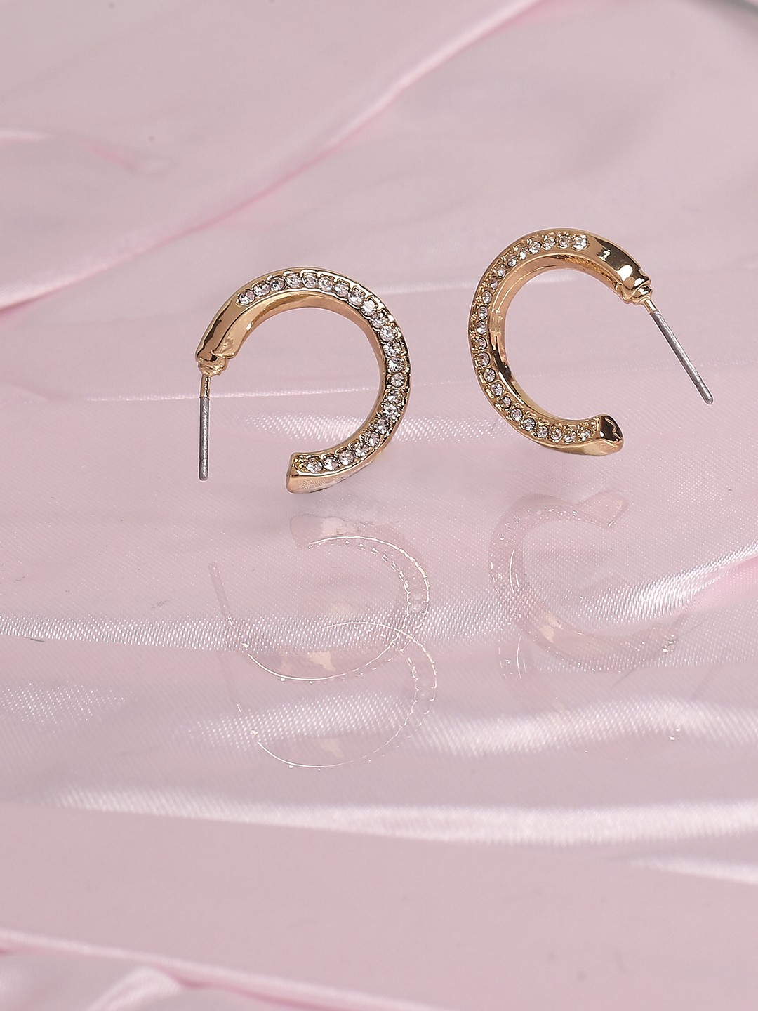Gold toned crystal studed half hoop earrings