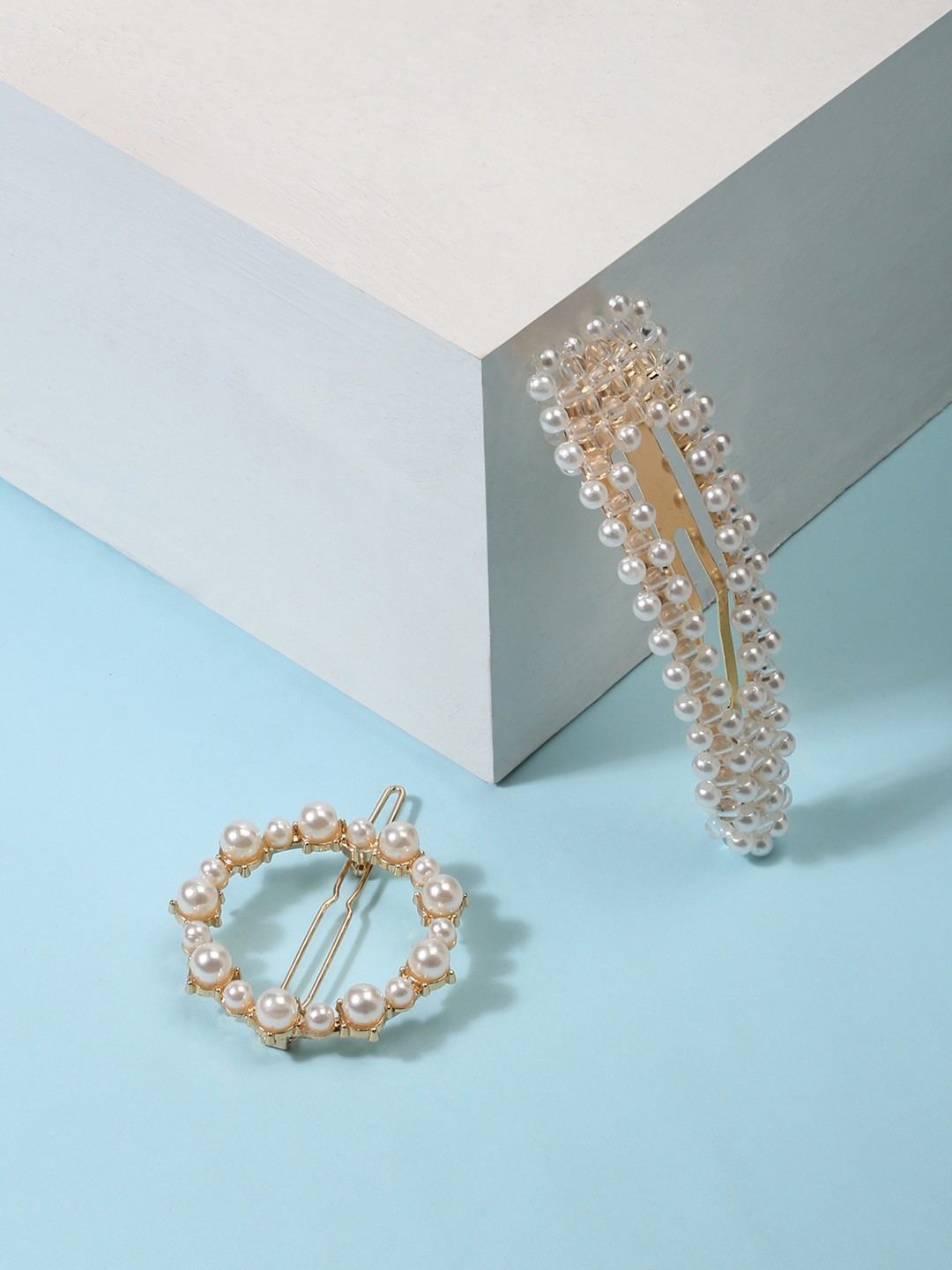 Set of two Pearl encrusted hair Clips