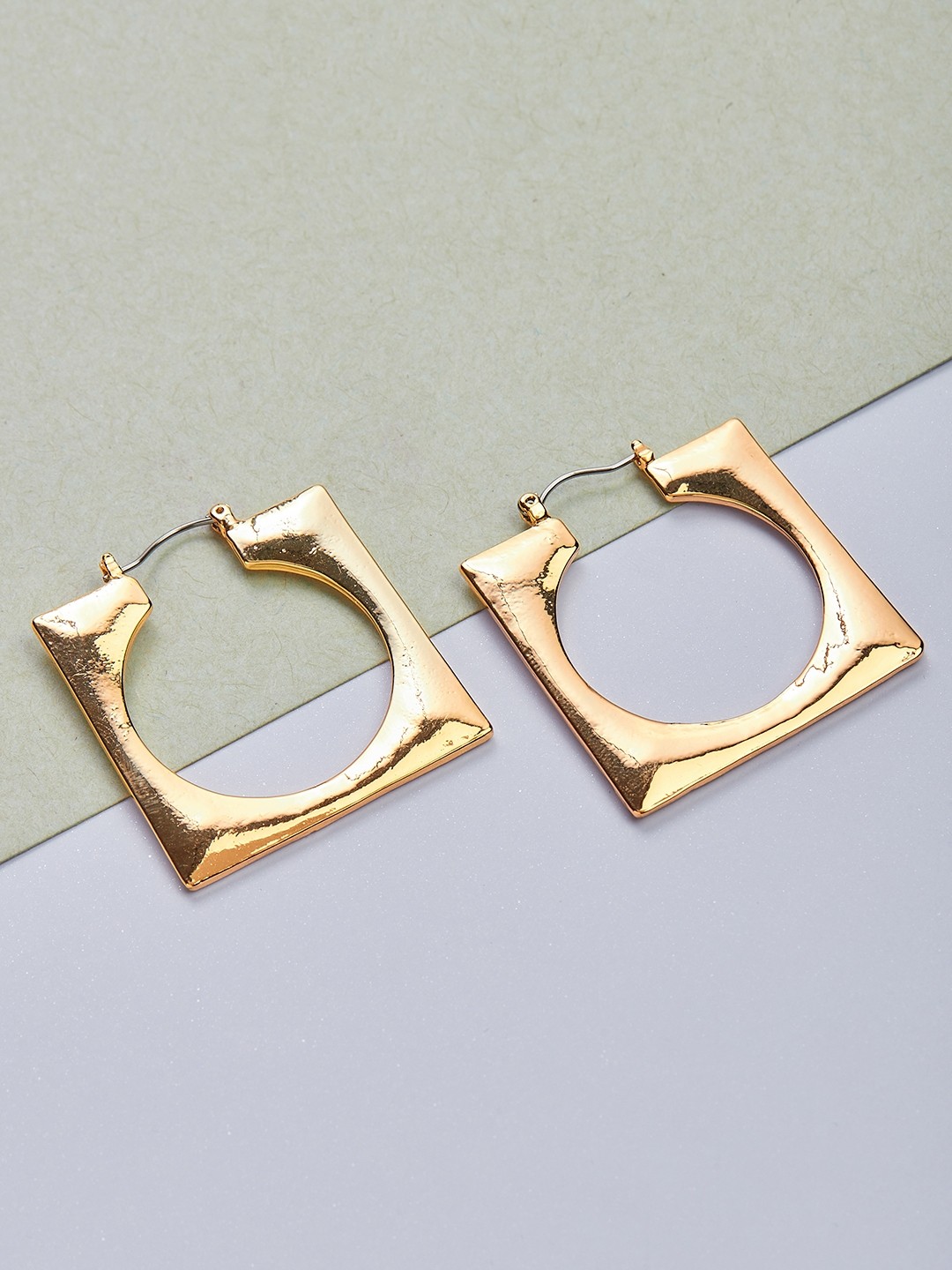 Gold toned Geometrical cutout hoop earrings