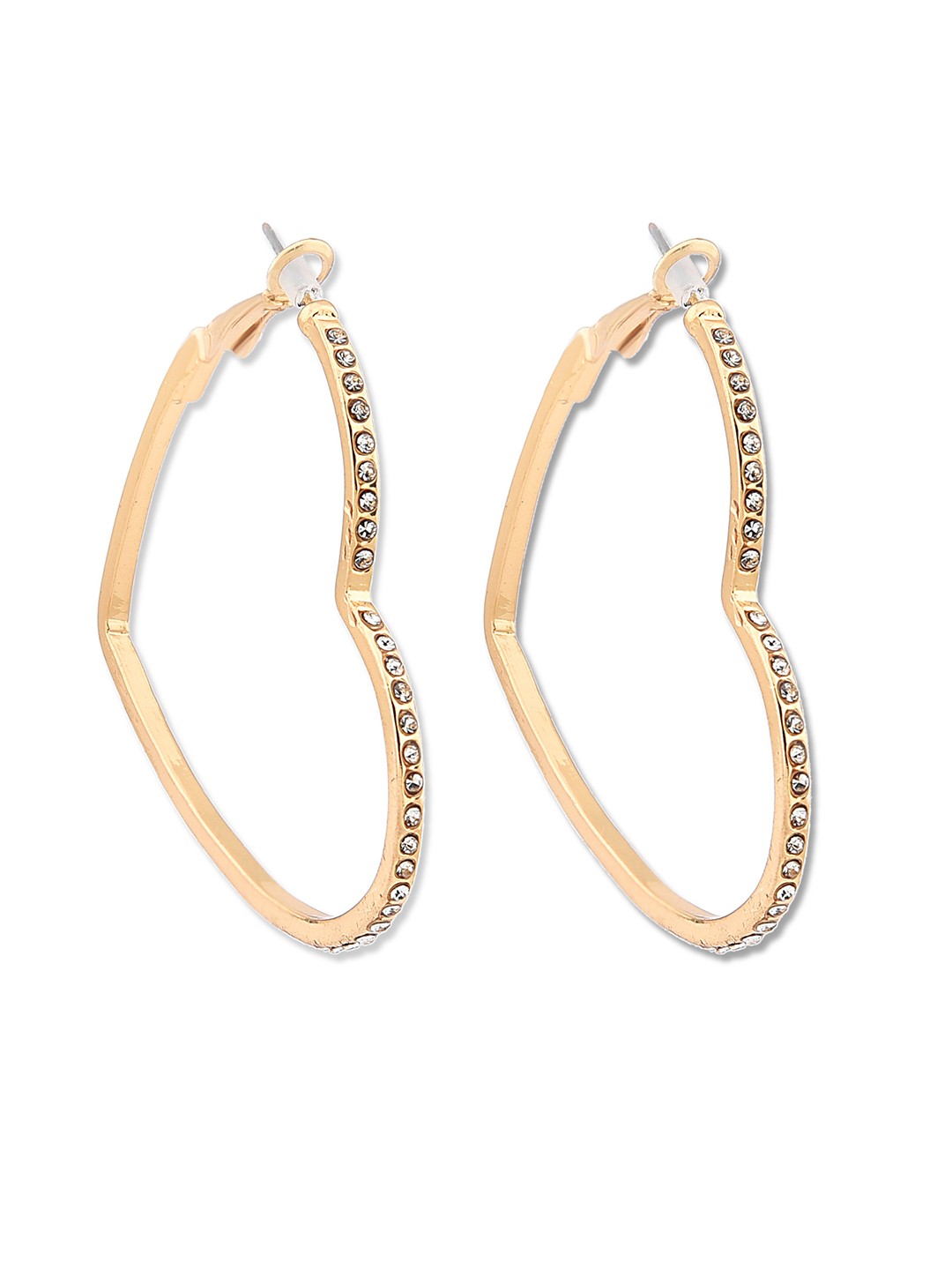 Gold toned crystal studded heart hoop earrings