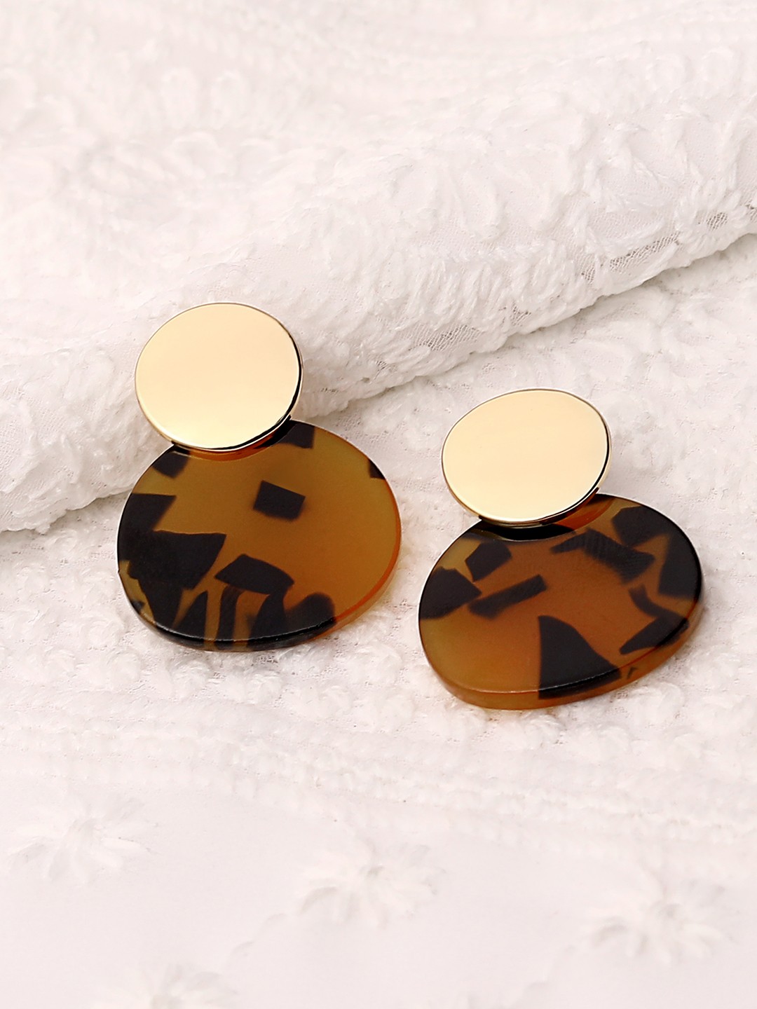 Gold tonned tiger acetate earrings