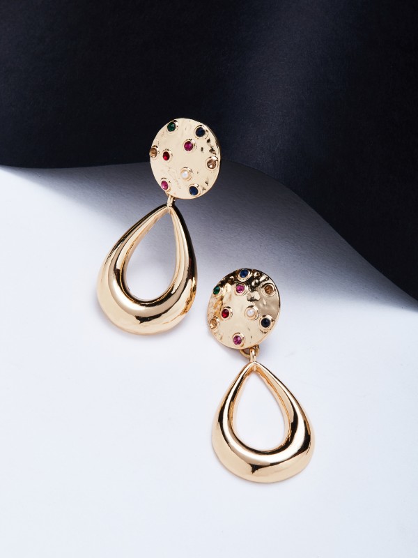 Gold Tonned Drop earring with multi stones