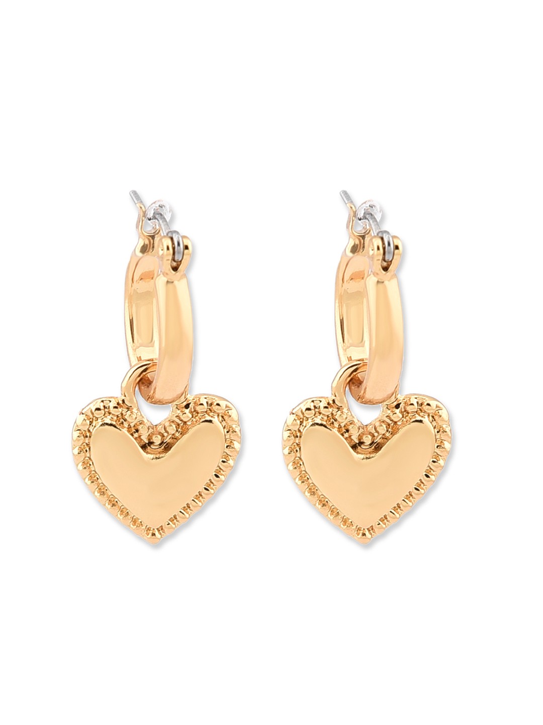 Gold toned hoop earrings with heart charm
