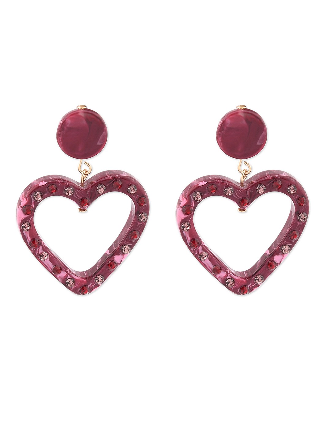 Crystal studded pink acelete dangler earrings