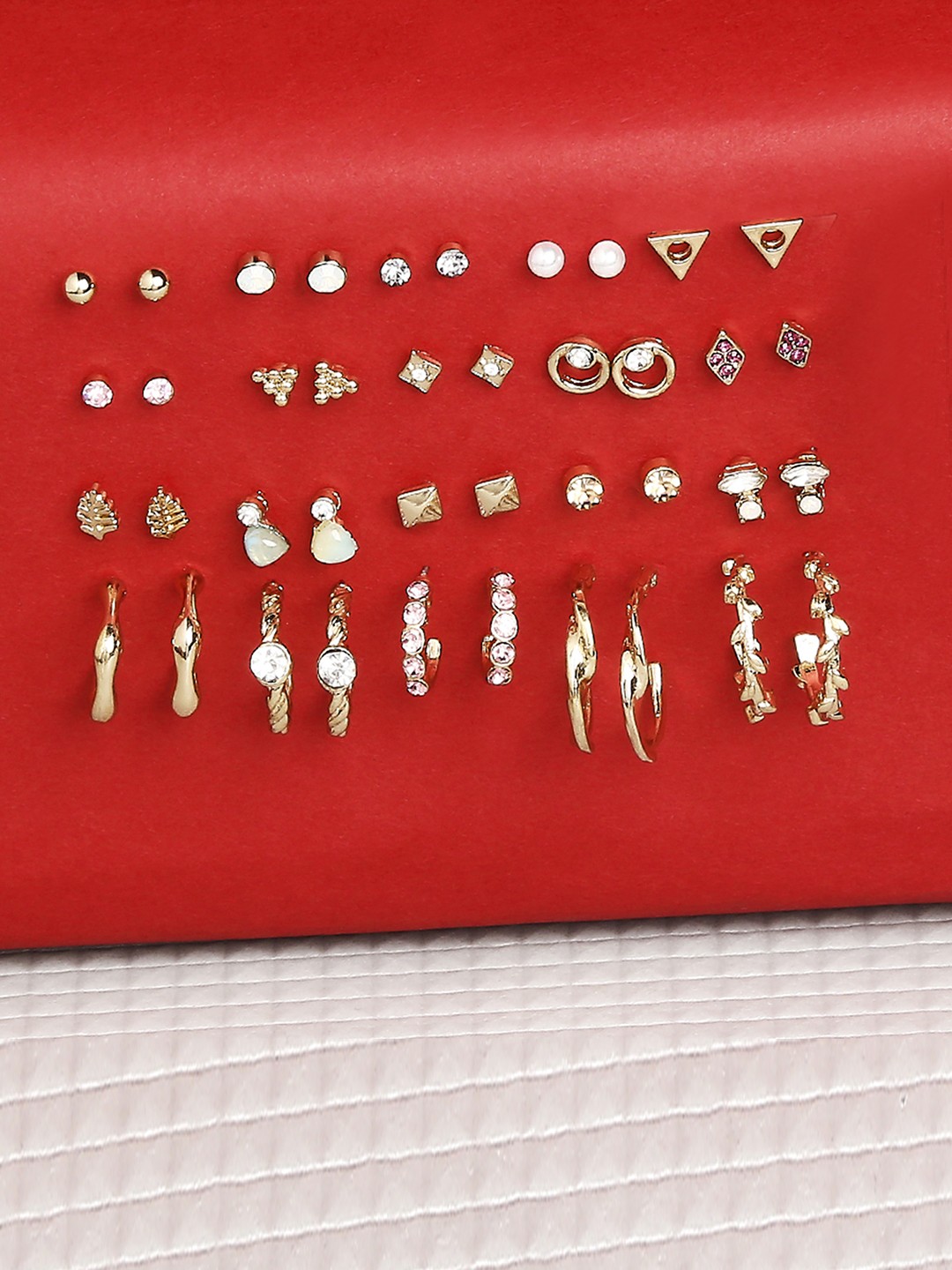 pack of 20  Gold plated earring with multi colored stones, 15 studs and 5 hoops